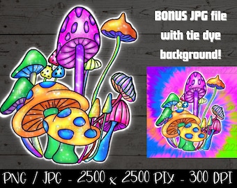 Champignon magique png, png trippy tie dye, png champignon, png hippie, clipart champignon magique, sublimation champignon, art numérique psychédélique