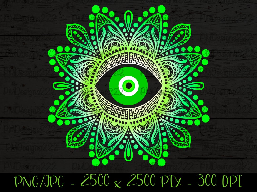 Green Evil Eye Mandala, Evil Eye Wall Art, Empath Protection, Mandala