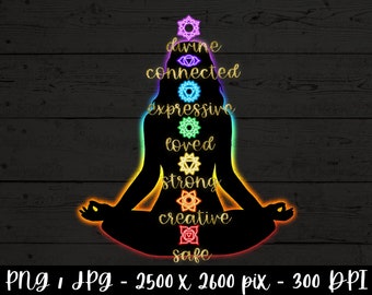 Afirmaciones de chakras, palabras de afirmación, impresión de yoga y meditación, póster imprimible de chakras, impresión de chakras de meditación (descarga digital)