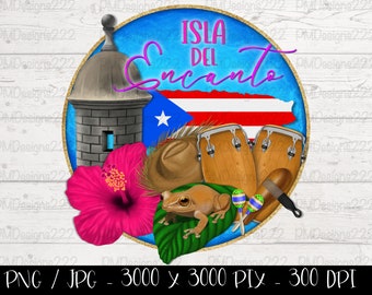 Puerto Rico png design for sublimation, Puerto Rico wall art, Isla del encanto png, Puerto Rico printable, boricua digital art for crafts