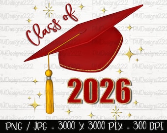 Red Class of 2026 png, senior 2026 png, graduation 2026 sublimation graphics, red graduation cap png, graduation clipart, class of 2026 png