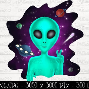 Alien PNG, Alien Clipart, Weltraum PNG, Ufo PNG, Alien druckbare, Weltraum PNG, Ufo Clipart, Weltraum Sublimationsgrafiken, Peace Zeichen PNG