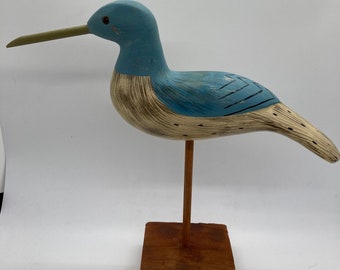 Vintage wooden hand made figurine of a wading bird