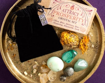 Attract Prosperity Crystal Set | Money Magick | Green Aventurine, Chrysoprase, Citrine, Malachite, Pyrite | Stones for Wealth