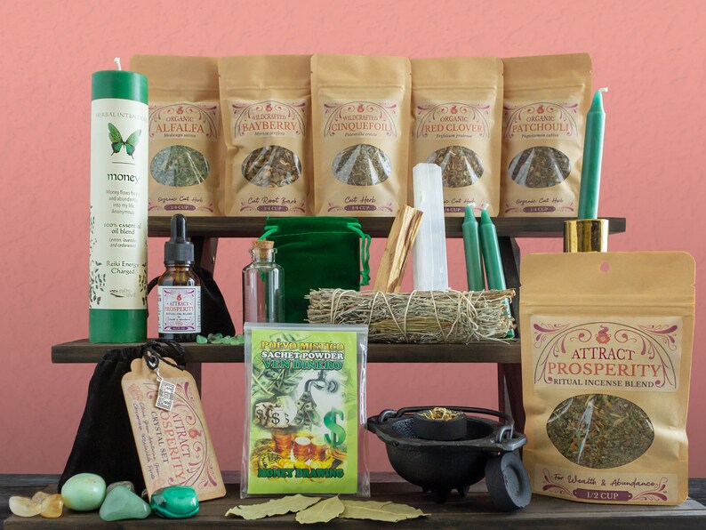 Attract Prosperity Ritual Kit | Witchcraft Supplies for Money Drawing | Candle Magick | Herbal Magick | Crystal Magick image 2