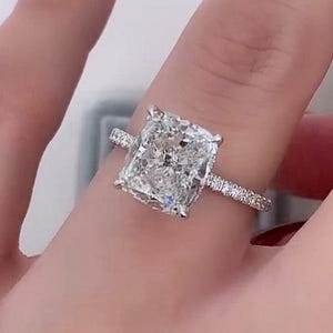 3ct Cushion Cut Moissanite Engagement Ring 14k White Gold Hidden Halo Elongated Cushion Solitaire Ring Bridal Anniversary Gifts For Women