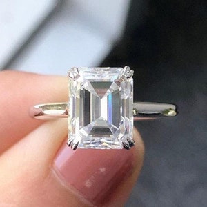 Emerald Cut Moissanite Engagement Ring 4ct Moissanite Wedding Ring Solitaire Proposal Ring 14K White Gold Wedding Annivarsary Gift For Her