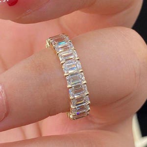 Emerald Cut Full Eternity Wedding Band U Prong Engagement Ring Minimalist Proposal Promise Ring for Modern Bride Anniversary Gift for Her