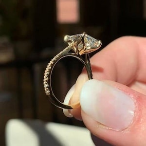 Radiant Cut Moissanite Engagement Ring Vintage Tulip Setting Cathedral Petal Prong Wedding Promise Band  Anniversary Ring Gift For Love