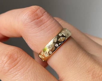 Slumpmässigt utspridd diamantvigselring stapelring flerformad diamantring flush set diamantkupolring för kvinnor gåva full evighetsring