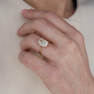 4CT Elongated Cushion Cut Moissanite Engagement Ring, Vintage Cathedral Setting, 18k Yellow Gold Solitaire Anniversary Gift