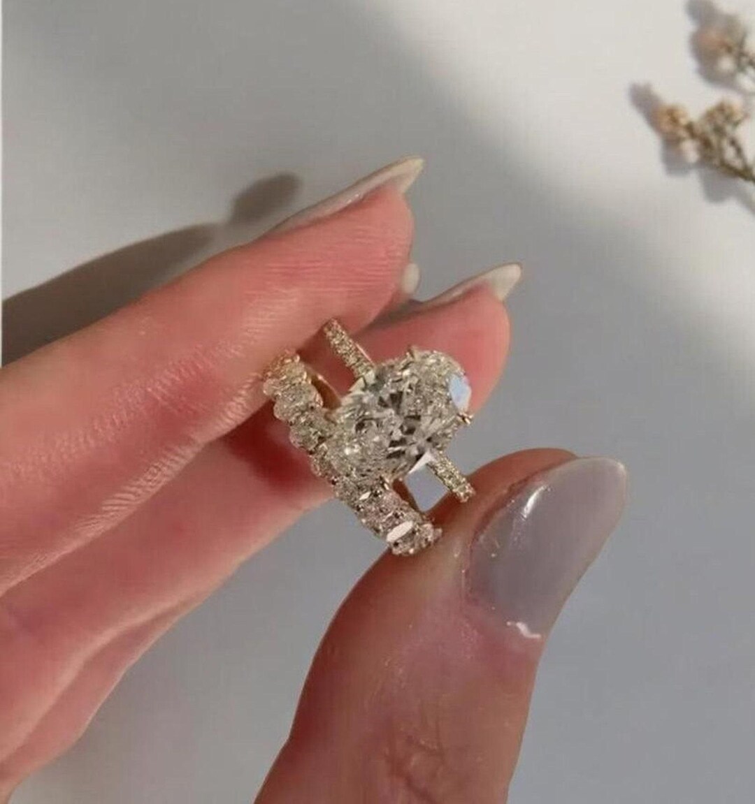 3ct Oval Cut Moissanite Engagement Ring Set Wedding Ring Set Bridal Set ...