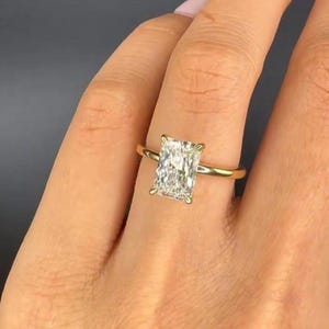 Radiant Cut Moissanite Ring, Hidden Halo Radiant Cut Engagement Ring, 14k Solid Gold Ring, Classic 4 Prong Set Ring, Anniversary Gifts Ring