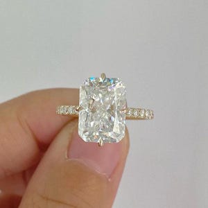 10K/14K/18K Solid Gold Brilliant Radiant Cut Moissanite Engagement Ring Set/ Wedding Ring Hidden Halo/Anniversary Ring Gift