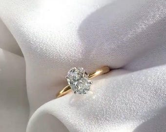 2ct Oval Moissanite Engagement Ring, Oval Solitaire Moissanite Ring, 14k Solid Gold Ring, Anniversary Gift Ring, Bridal Ring, Daily Ring