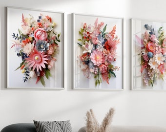 Set Of 3 Australian Native Floral Wall Art | Australian Native Flowers | Aussie Native Art | Waratah | Banksia | Wattle | Digital Art Print