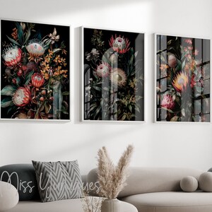 Set Of 3 Australian Native Floral Wall Art. Australian Native Flowers. Dark Floral Print. DIGITAL DOWNLOAD