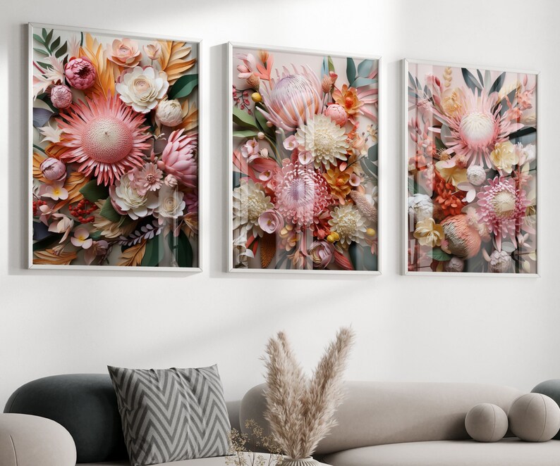 Set of 3 Australian Native Floral Wall Art Australian Native Flowers