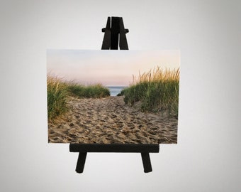 Path to the Beach at Sunrise. Fine Art Coastal Photography for Home Decor. Mini Print on Easel.