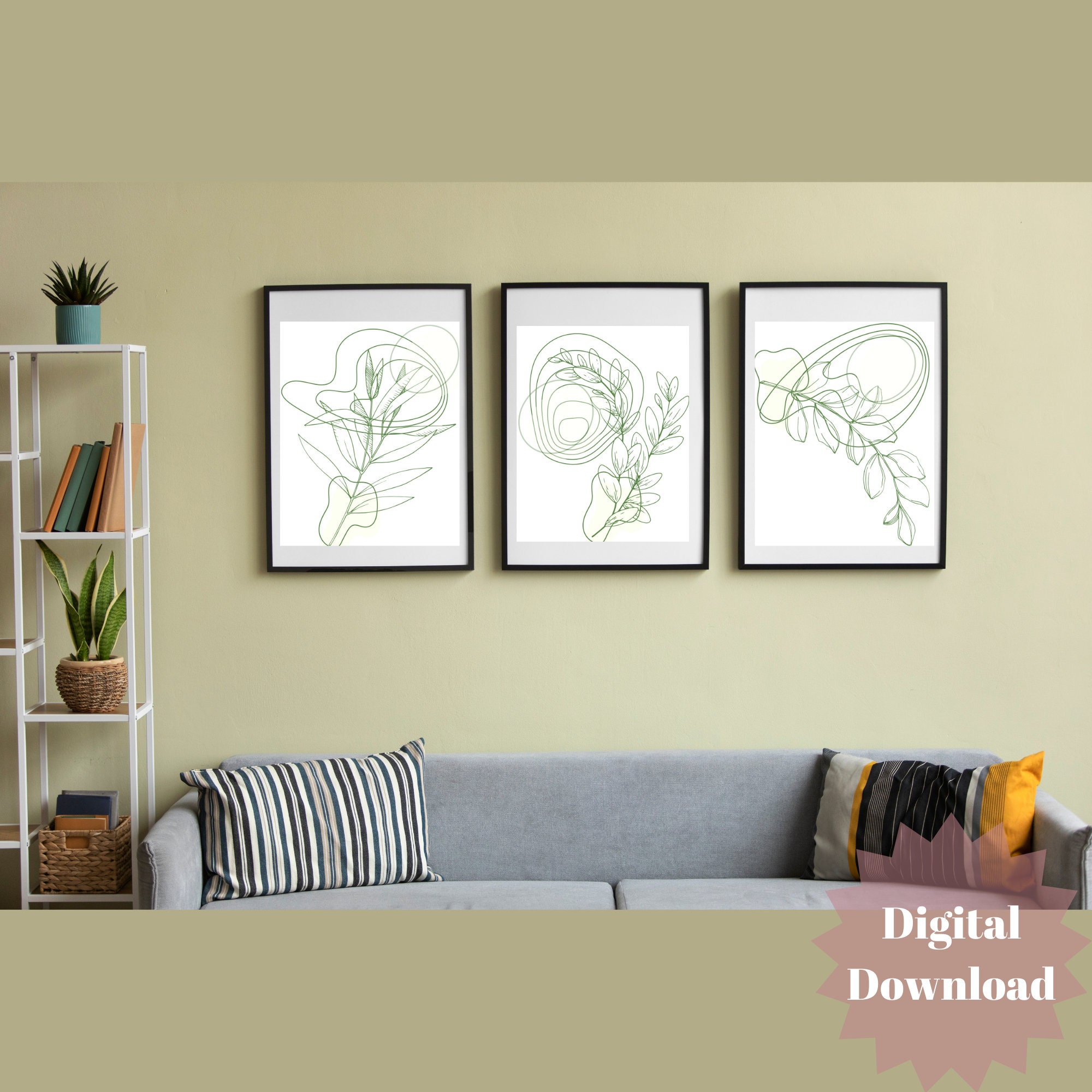 Set of 3 Botanical Line Art Prints Minimal Floral Wall Art Boho Decor ...