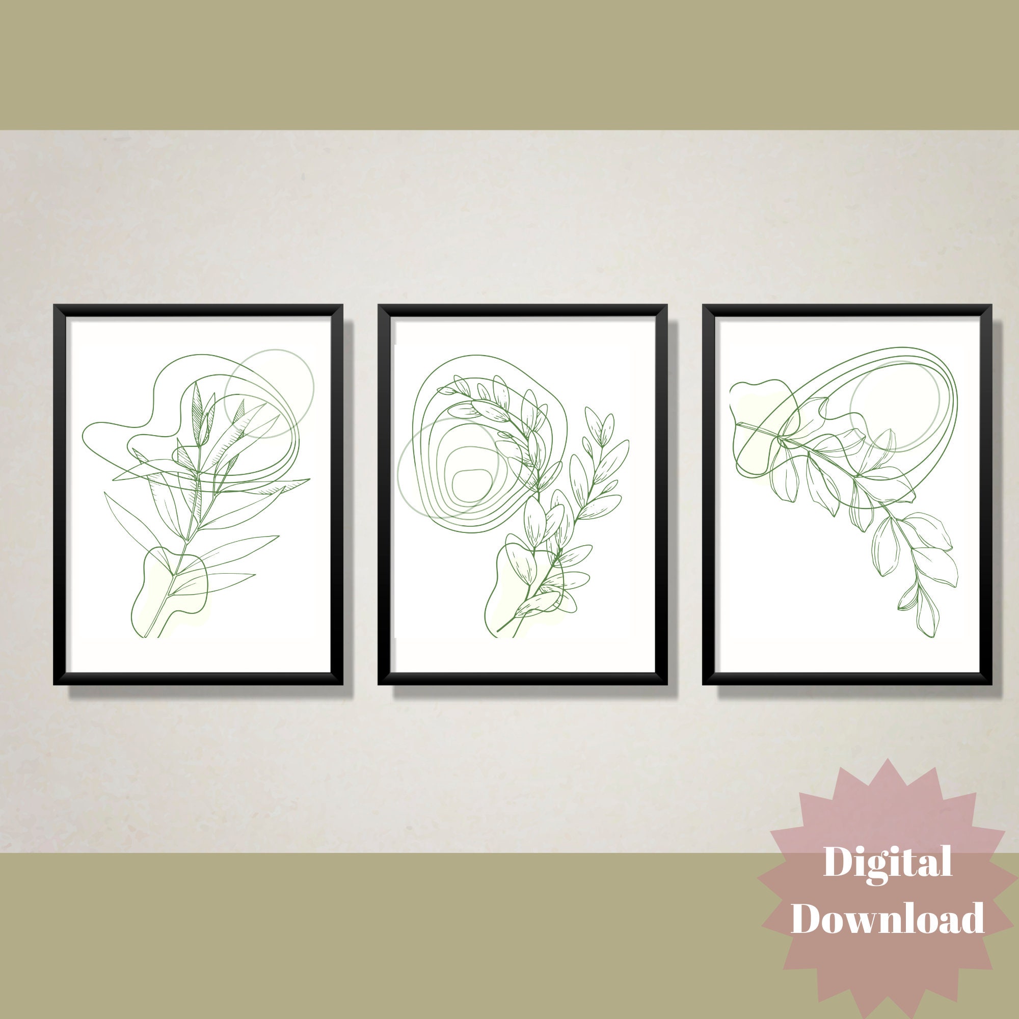 Set of 3 Botanical Line Art Prints Minimal Floral Wall Art Boho Decor ...
