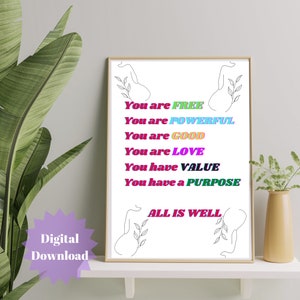 PRINTABLE All Is Well Affirmation, Self Love Wall Print, Self-Love Print, Definition of Self love, Self Care Printable