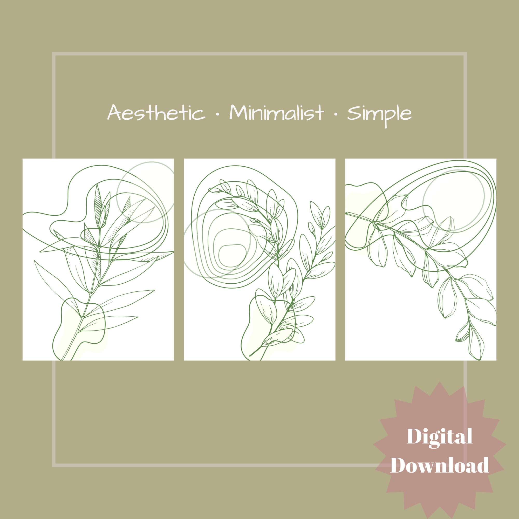 Set of 3 Botanical Line Art Prints Minimal Floral Wall Art Boho Decor ...