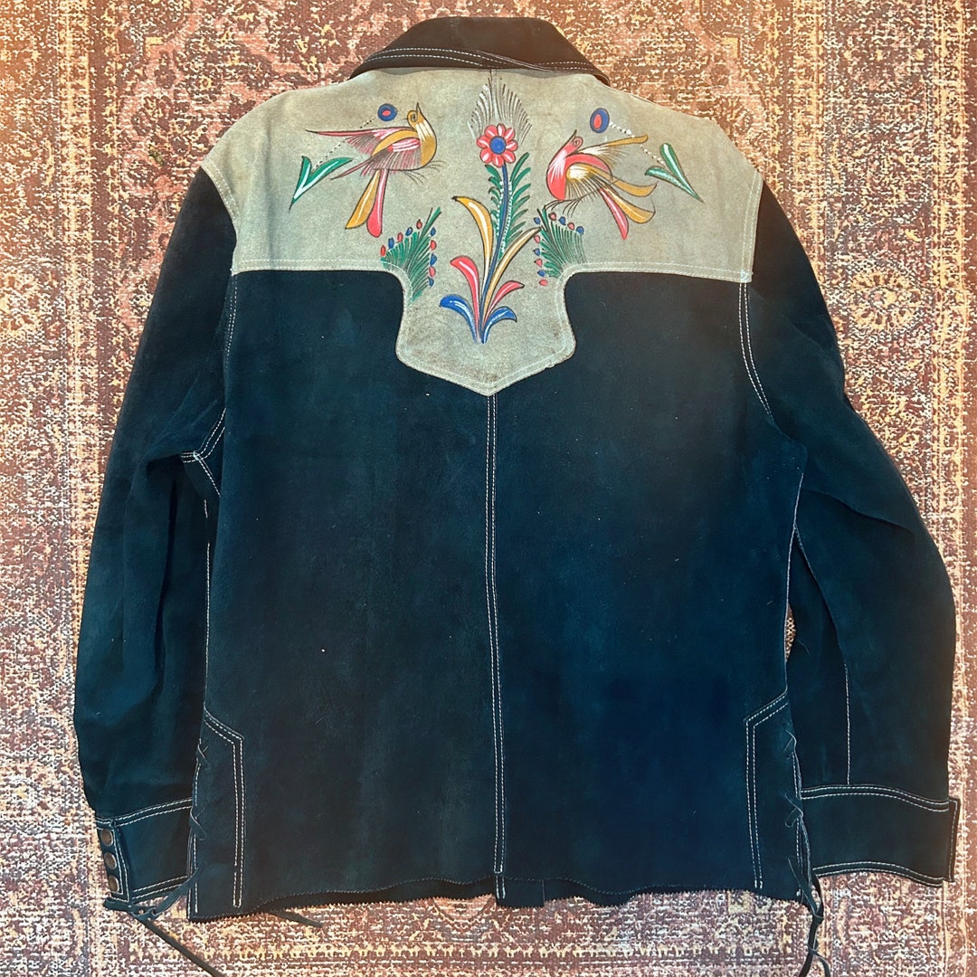 Rare 1970s El Toro Bravo Mexican Made Hand Painted Suede Western Jacket ...