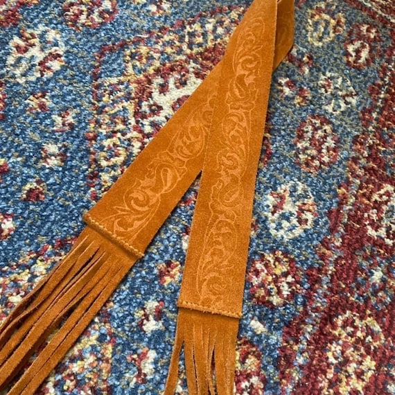 Woodstock  Vintage 1970s Tooled Suede Leather Fringe Hippie - Etsy