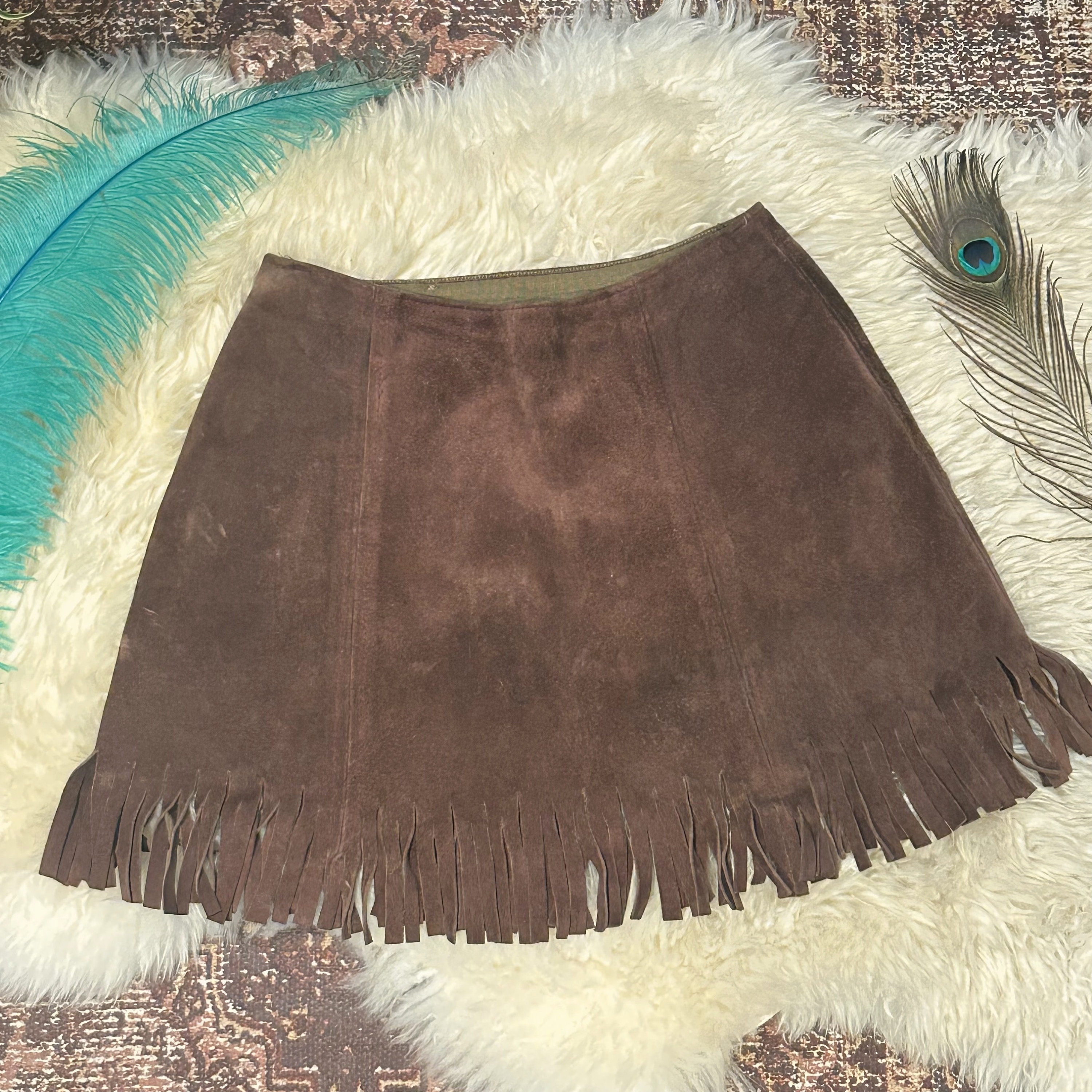 Light brown suede fringe skirt top