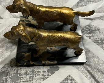 2 brass bronze spelter irish setter Dog bookend paper weights Tail Broken On One