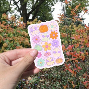 Vintage Floral Pumpkin Sticker | Retro Halloween Ghost Sticker | Vintage Aesthetic Halloween Bubble-free Sticker