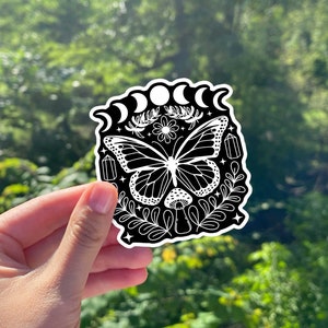 Moon Phases Butterfly Cottagecore Sticker | Moon Butterfly Mushroom Cottagecore Aesthetic Bubble-free Sticker