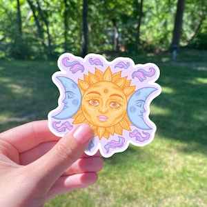 Symmetrical Sun and Moon Illustration Sticker | Sun and Moon Sticker | Boho Sun and Moon Sticker | Sun and Moon with Faces Sticker