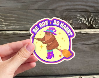 Be Hoe Do Haunt Witch Toad Sticker | Witch Frog Sticker | Halloween Witch Vinyl Sticker | Witch Hat Frog Bubble-free Sticker