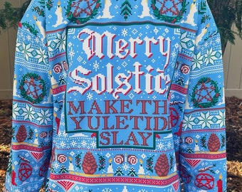 Merry Solstice Funny and Witchy Yule Ugly Christmas Sweater, Yule Witch Sweater, Pagan Christmas Sweater, Heathen Christmas Gift, Yule Shirt