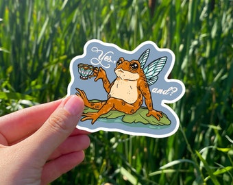 Ja, en? Sticker Fairycore Frog, sticker Cottagecore Fairy Frog nippend thee, ja en sticker, sticker retro kikker, sticker Witchy