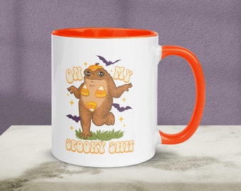 On My Spooky S*** Halloween Frog Mug, Spooky Frog Mug, Candy Corn Frog Mug, Witchy Frog HalloweenMug with Color Inside