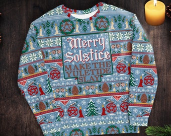 Merry Solstice Funny and Witchy Yule Ugly Christmas Sweater, Yule Witch Sweater, Pagan Christmas Sweater, Heathen Christmas Gift, Yule Shirt