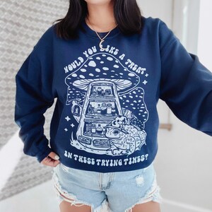 Cottagecore Wizard Fairycore Frog Sweatshirt, Black & White Fairycore Mushroom Sweater, Magical Frog Gift, Goblincore Mushroom Frog Crewneck