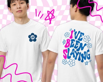 IBS I've Been Slaying Blue Embroidery Front and Back Print T-Shirt | IBS Meme Shirt | My Tummy Hurts TikTok garment-dyed heavyweight t-shirt