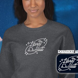 Libra Embroidery Zodiac Sign Sweatshirt | Libra Astrology Gifts Crewneck | Birthday Horoscope Embroidered Sweatshirt