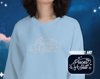 Pisces Embroidery Zodiac Sign Sweatshirt | Pisces Astrology Gifts Crewneck | Birthday Horoscope Embroidered Sweatshirt