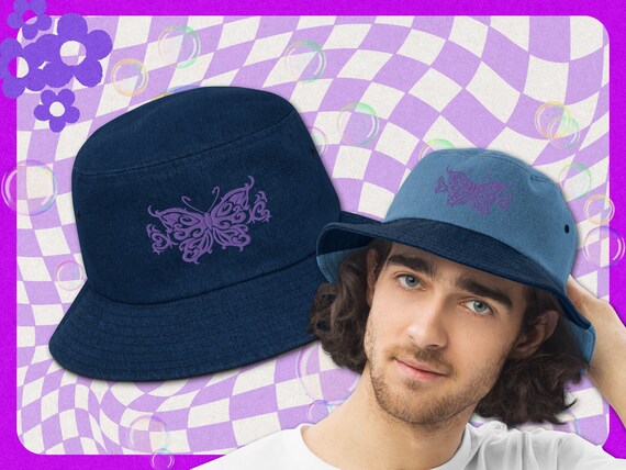 Purple Chromatic Y2K Butterfly Denim Bucket Hat | Y2K  display picture 3