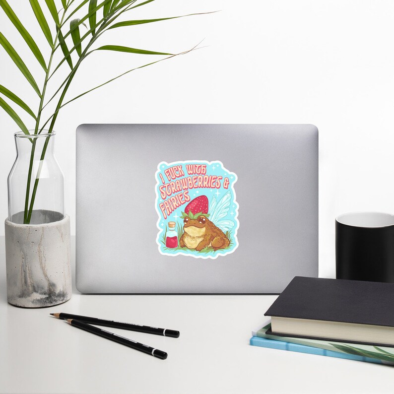 I Fuck With Strawberries & Faeries Toad Sticker | Strawberry Toad Sticker | Strawberry Frog Sticker | Cottagecore Sticker | Fairycore Toad image 7