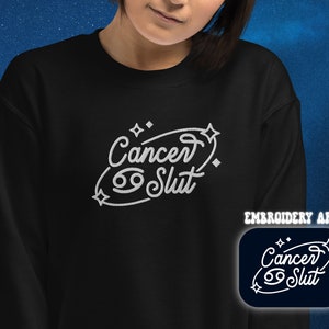 Cancer Embroidery Zodiac Sign Sweatshirt | Cancer Astrology Gifts Crewneck | Birthday Horoscope Embroidered Sweatshirt