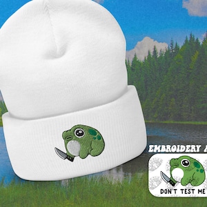 Sassy Frog Embroidery Hat | Funny Frog Embroidered Beanie | Frog Meme Cuffed Beanie