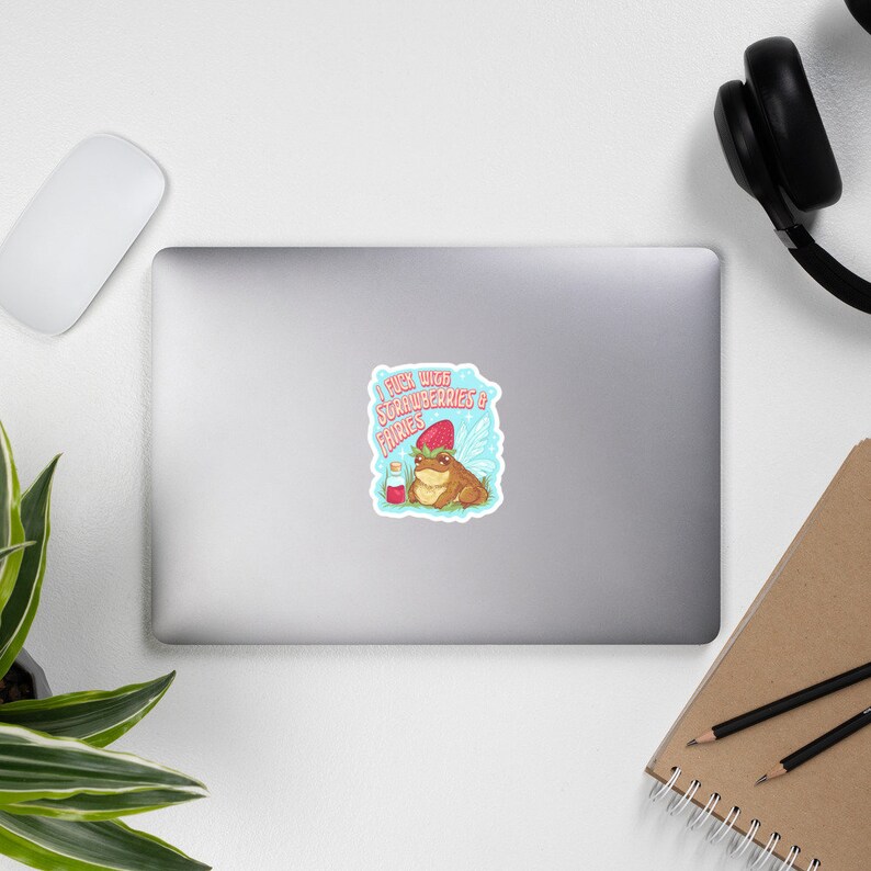 I Fuck With Strawberries & Faeries Toad Sticker | Strawberry Toad Sticker | Strawberry Frog Sticker | Cottagecore Sticker | Fairycore Toad image 6