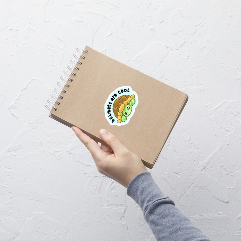 Helmets are Cool Cute Turtle Sticker | Wear a Helmet Turtle Sticker | Cute Turtle Bubble-free sticker