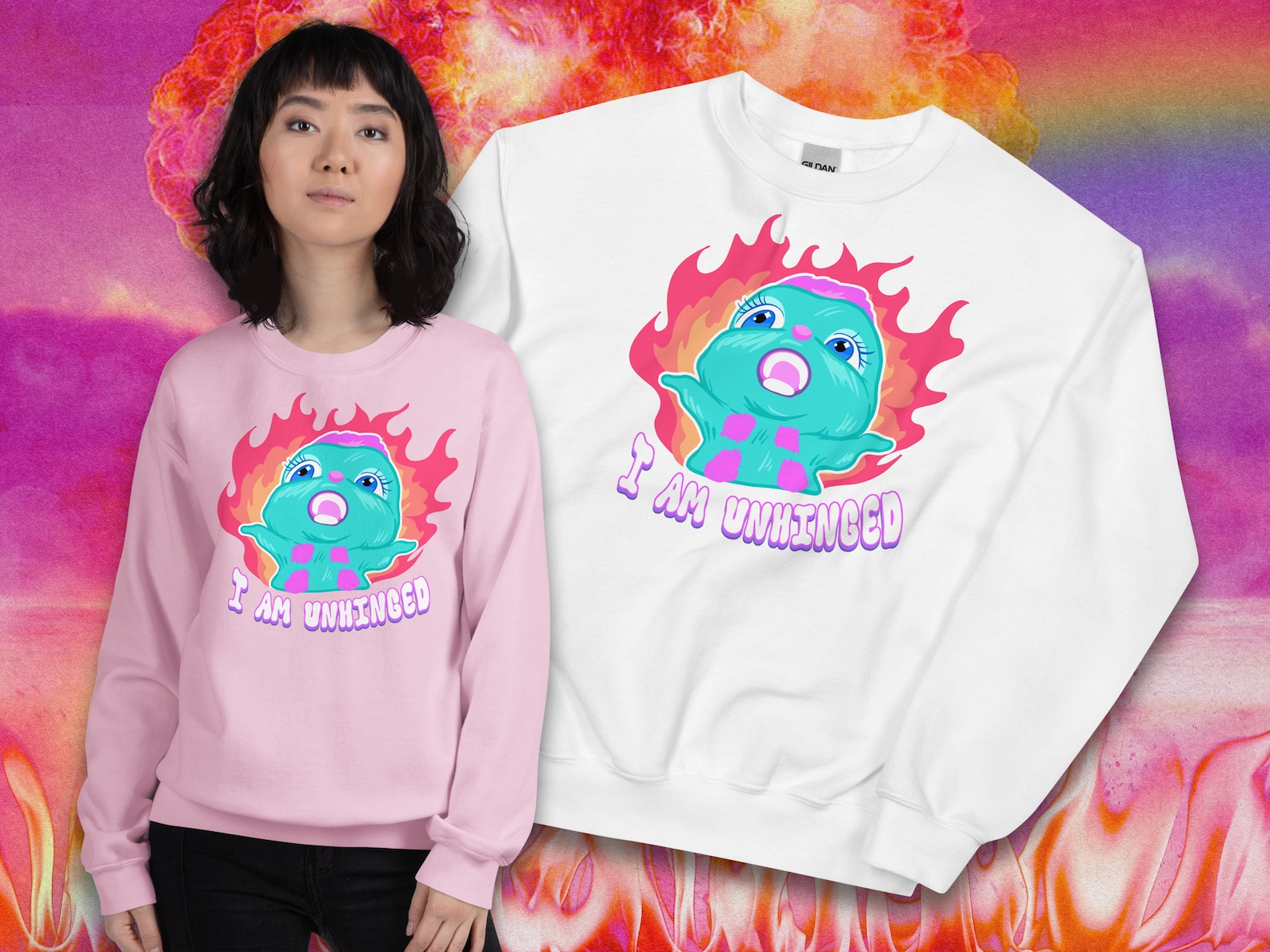 I AM UNHINGED Bibble Meme Crewneck | Fairytopia Bibble Flames Meme ...